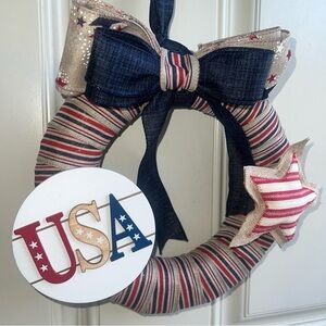 Patriotic July 4th Memorial Day Mini Wreath 10 Inch Front Door  Indoor Decor USA